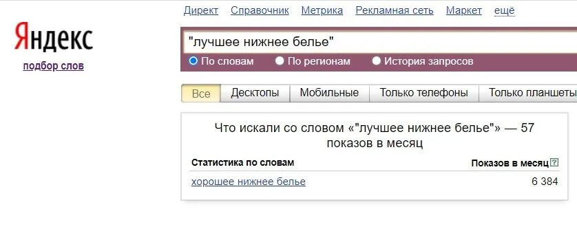 сколько показов у каждого выбранного нами запроса