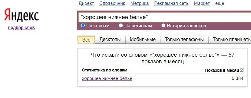 Кавычки нужны для того, чтобы получить точный спрос