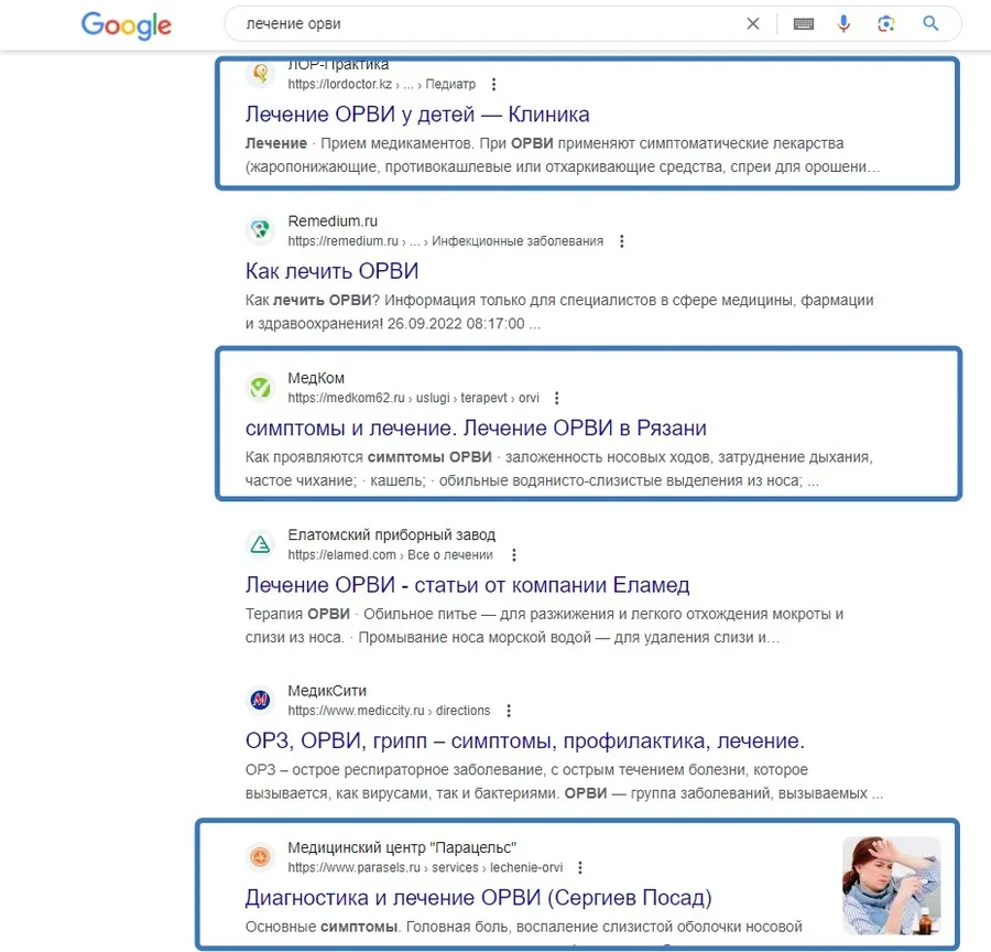 В Google другие результаты