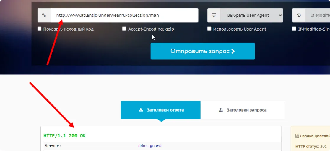 Заголовок ответ страниц сайта