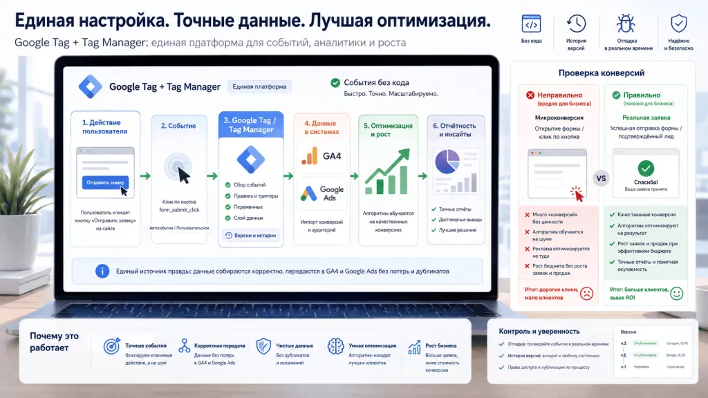Настройка конверсий через Google Tag Manager и передачу данных в GA4 Настройка конверсий через Google Tag Manager и передачу данных в GA4