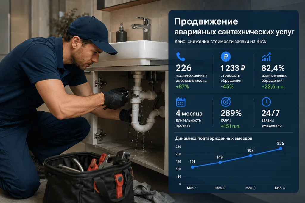 Кейс контекстной рекламы аварийного сантехника со снижением стоимости обращения