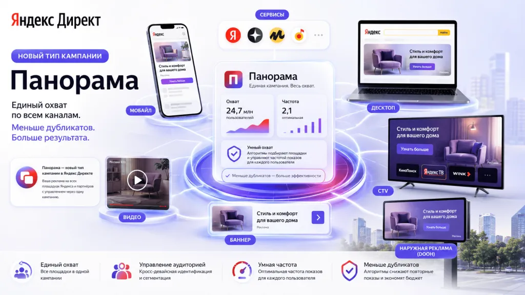 Новый тип кампаний «Панорама» в Яндекс Директе для единого охвата