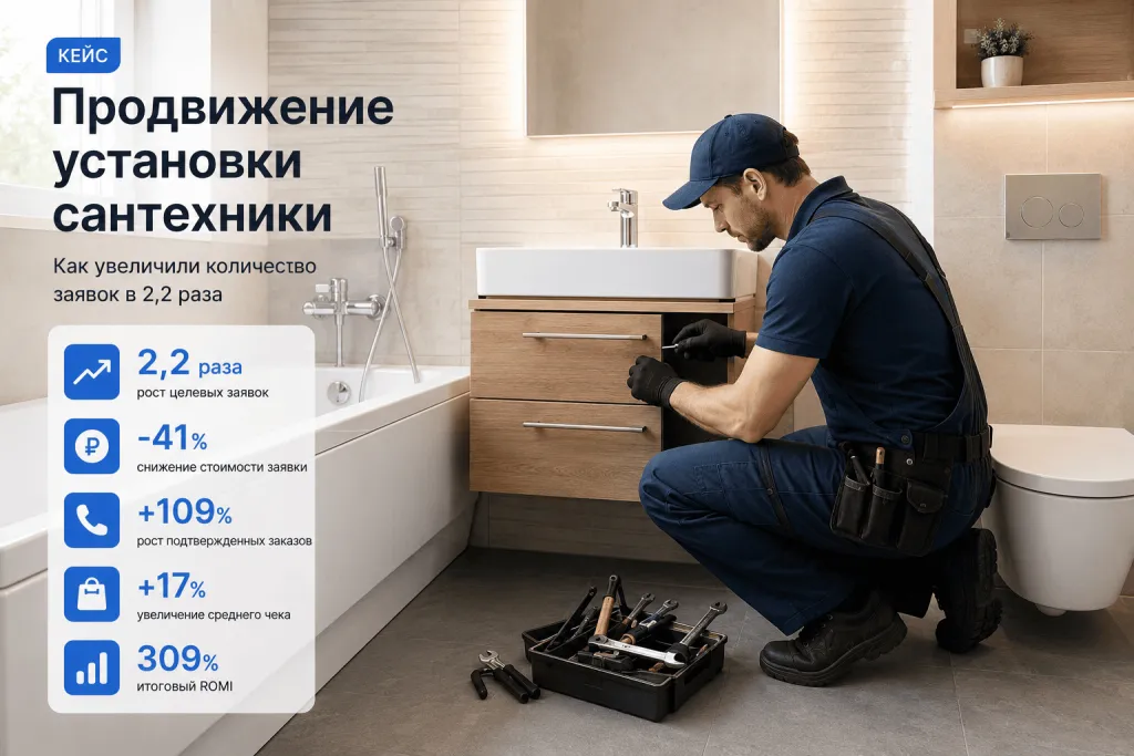 Кейс Performance-рекламы установки сантехники с ростом заявок в 2,2 раза