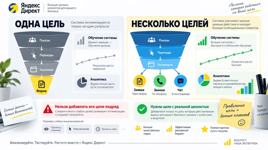 Одна и несколько целей в Яндекс Директе влияние на обучение стратегии Одна и несколько целей в Яндекс Директе влияние на обучение стратегии