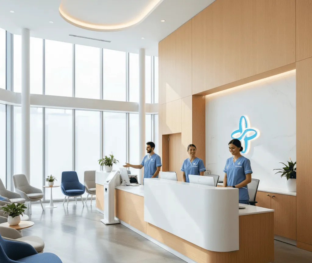 Интерьер диагностической клиники и команда специалистов