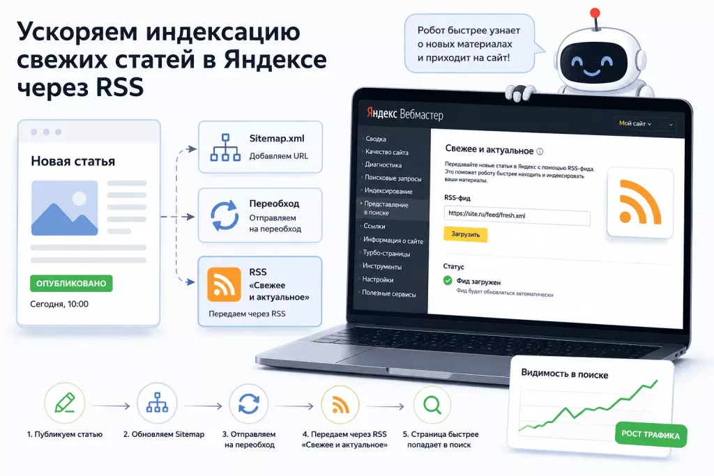 Как ускорить индексацию новых страниц в Яндексе с помощью RSS Как ускорить индексацию новых страниц в Яндексе с помощью RSS