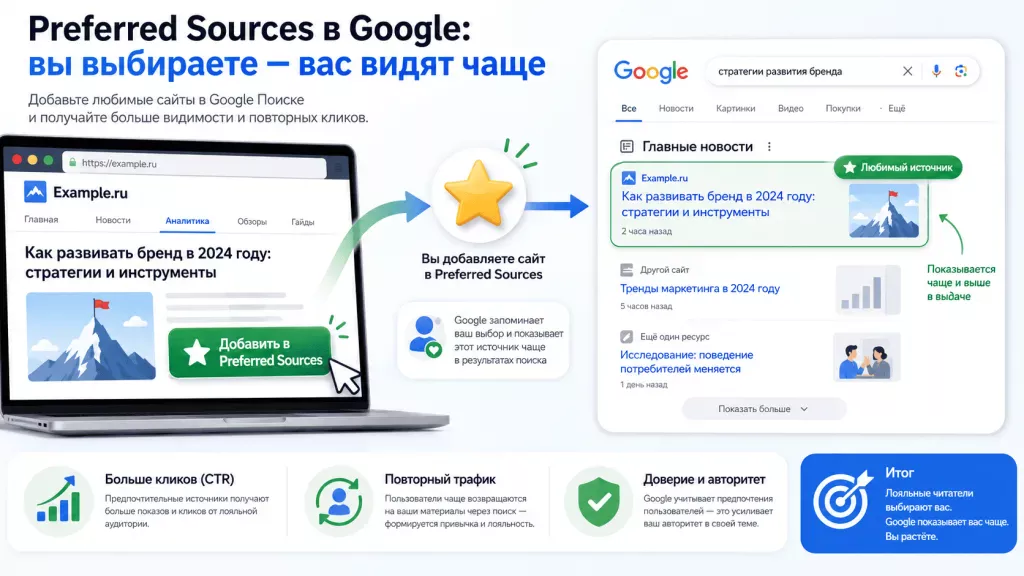 Preferred Sources в Google и рост повторных переходов на сайт Preferred Sources в Google и рост повторных переходов на сайт