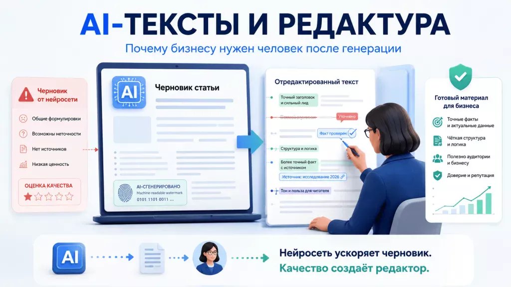 AI-тексты и редактура человеком перед публикацией на сайте