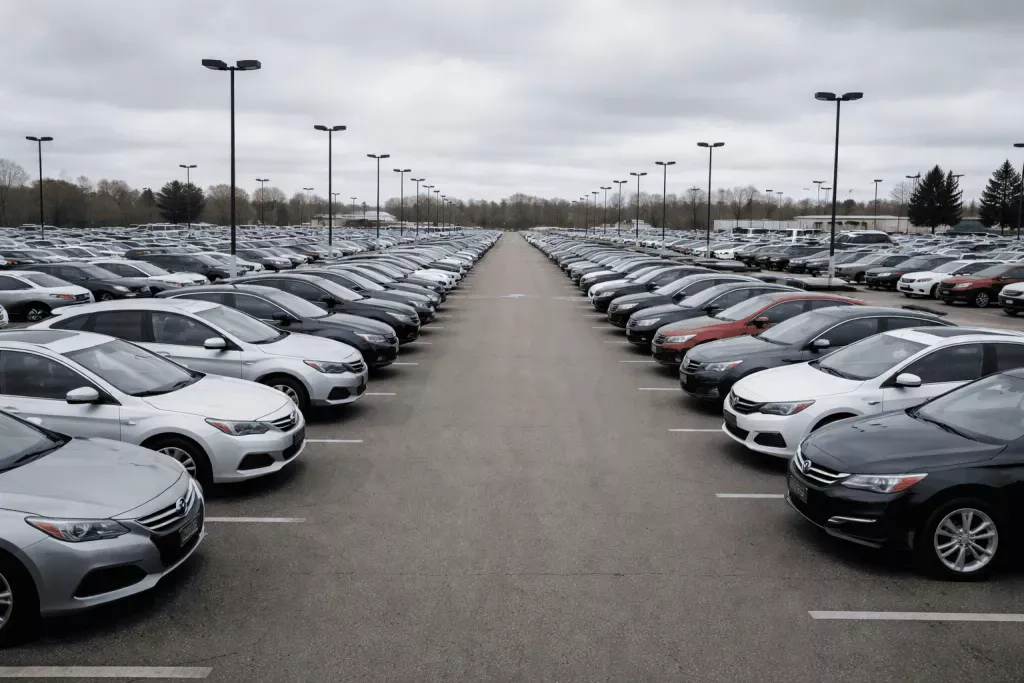 Ряд автомобилей с пробегом разных марок и ценовых категорий