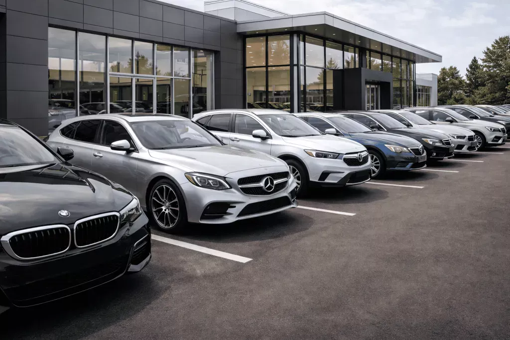 Новые и подержанные автомобили на площадке автоцентра