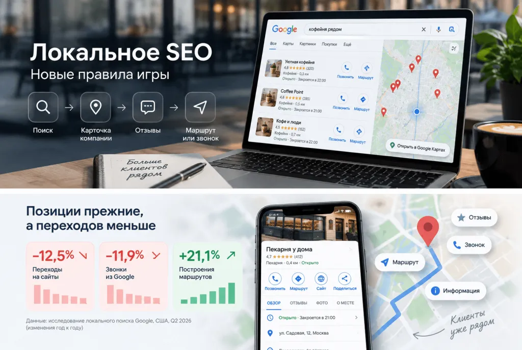 Локальное SEO и снижение переходов на сайт при росте маршрутов в Google Maps Локальное SEO и снижение переходов на сайт при росте маршрутов в Google Maps