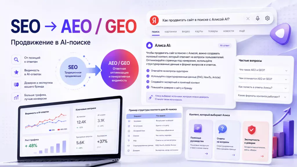 SEO, AEO и GEO-продвижение сайта в поиске с Алисой AI SEO, AEO и GEO-продвижение сайта в поиске с Алисой AI