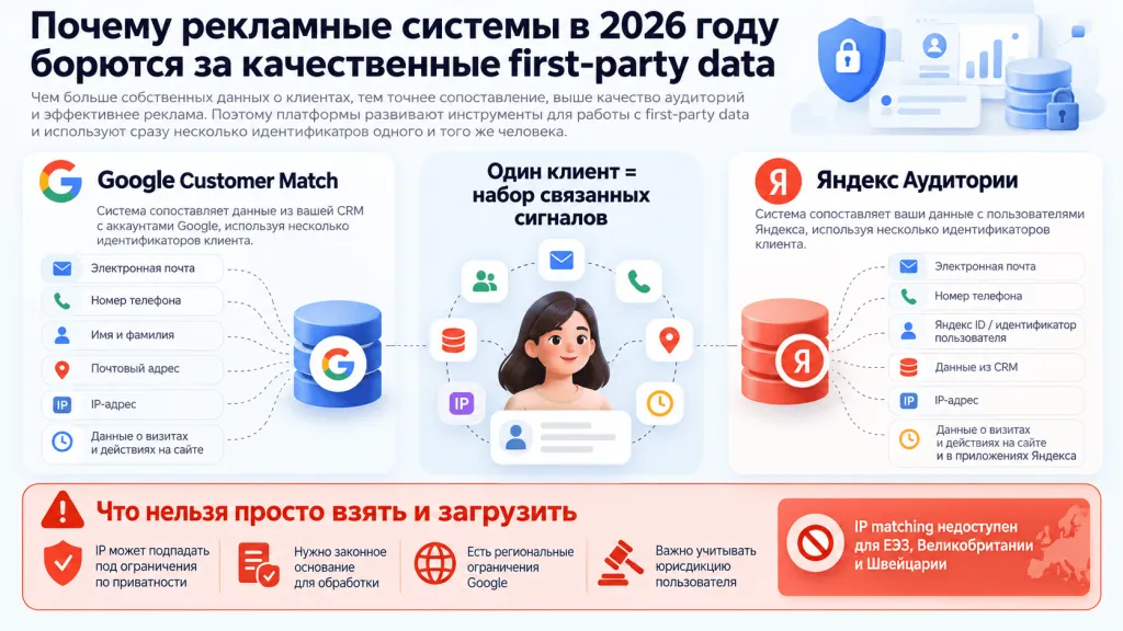 Данные клиентов в Google и Яндекс