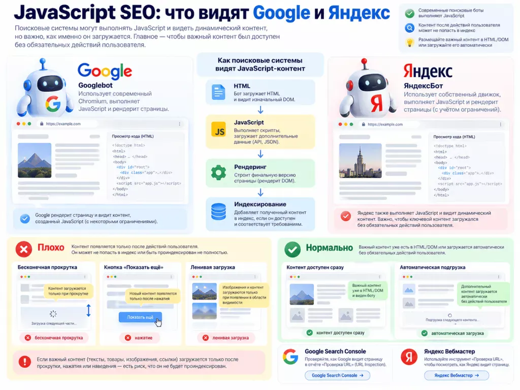 JavaScript SEO и индексация динамического контента в Google и Яндексе JavaScript SEO и индексация динамического контента в Google и Яндексе
