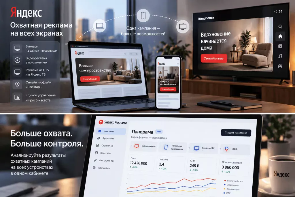 Медийная реклама Яндекс на CTV, сайтах и мобильных устройствах Медийная реклама Яндекс на CTV, сайтах и мобильных устройствах