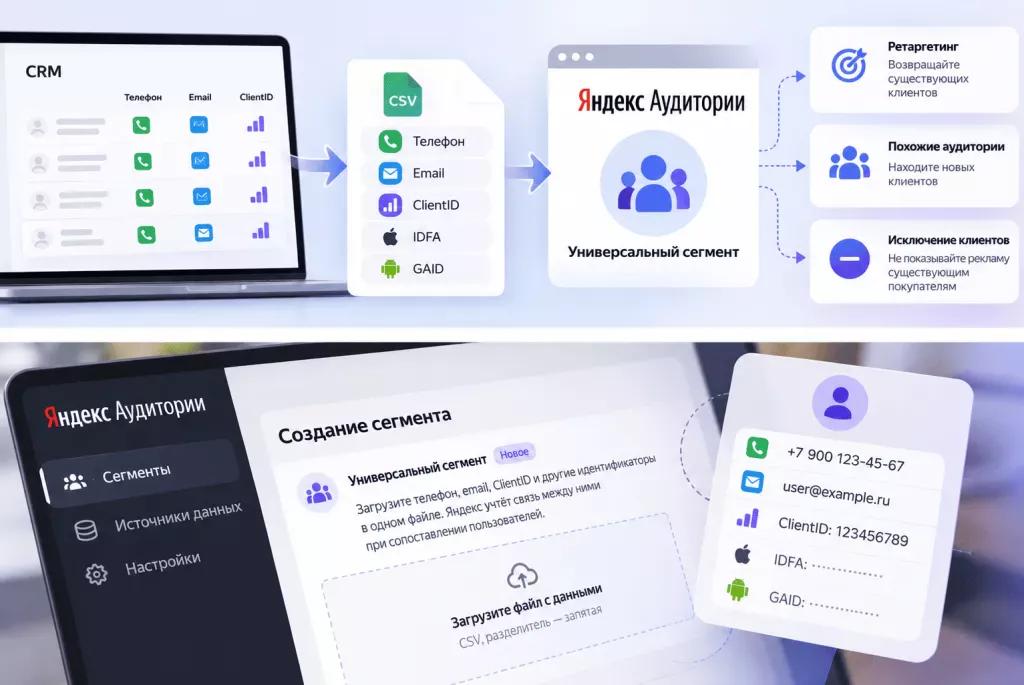 Загрузка CRM-данных в Яндекс Аудитории для ретаргетинга Загрузка CRM-данных в Яндекс Аудитории для ретаргетинга