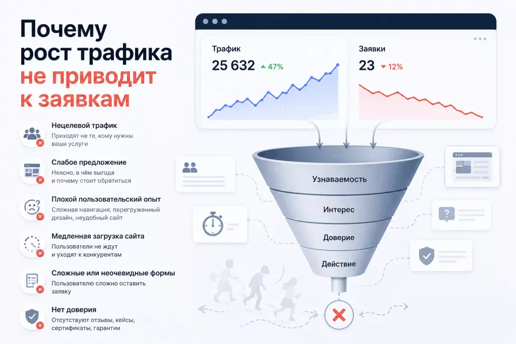 Воронка продаж с потерей клиентов на сайте Воронка продаж с потерей клиентов на сайте