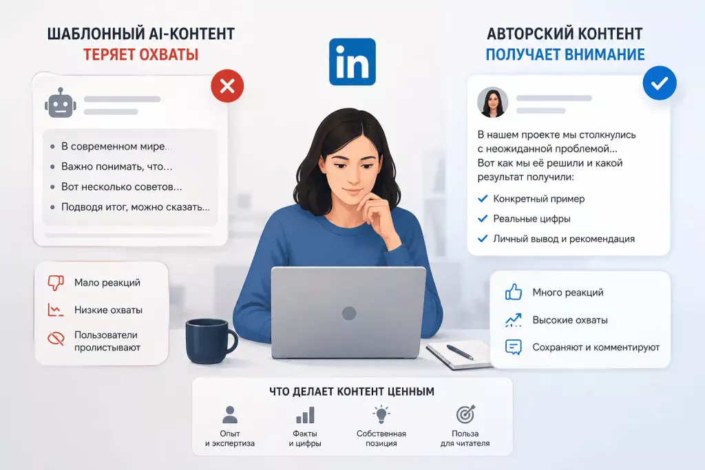Шаблонный AI-контент и авторские публикации в социальных сетях Шаблонный AI-контент и авторские публикации в социальных сетях