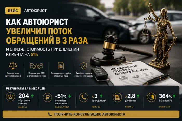 Рост обращений для автоюриста в 3 раза за 8 месяцев