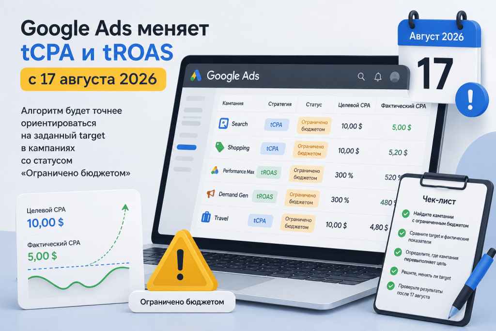 Проверка кампаний Google Ads с tCPA и tROAS при ограниченном бюджете Проверка кампаний Google Ads с tCPA и tROAS при ограниченном бюджете